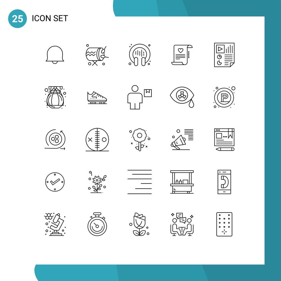 paquete de iconos de vector de stock de 25 signos y símbolos de línea para documento matrimonio tarjeta conversación amor carta papel editable vector elementos de diseño