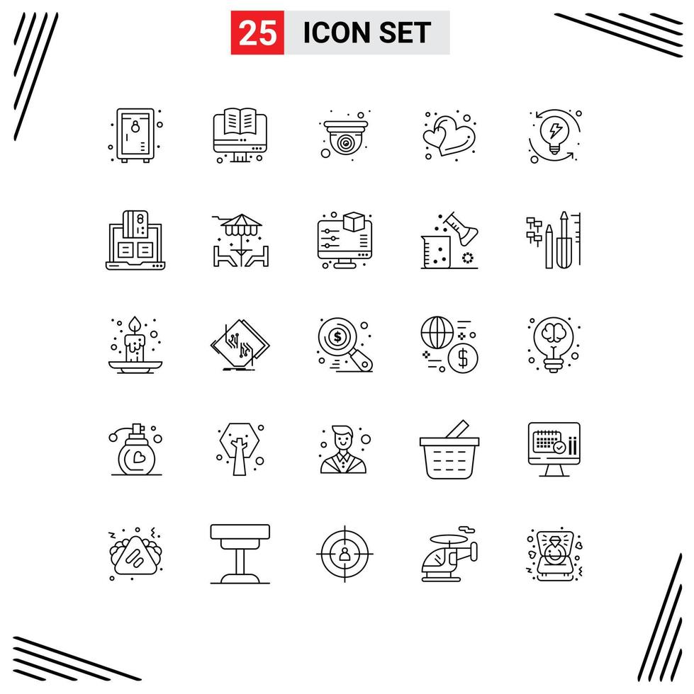 Line Pack of 25 Universal Symbols of progression development camera two love Editable Vector Design Elements