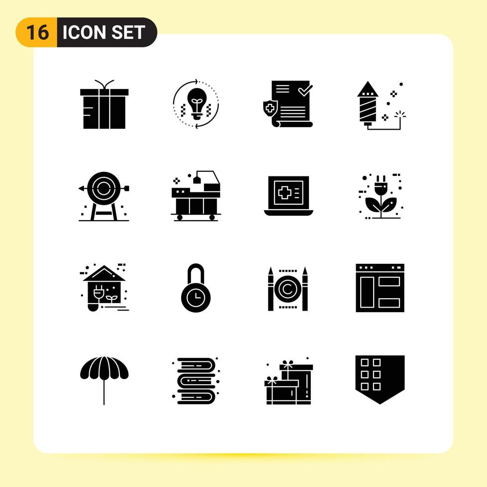 Mobile Interface Solid Glyph Set of 16 Pictograms of business fireworks refresh event shield Editable Vector Design Elements