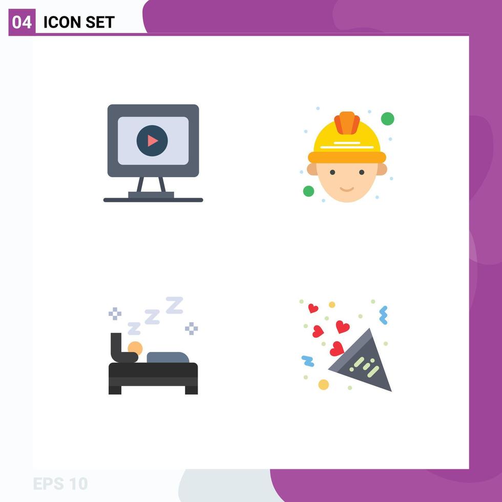 Stock Vector Icon Pack of 4 Line Signs and Symbols for monitor cleaning labour bed fireworks Editable Vector Design Elements