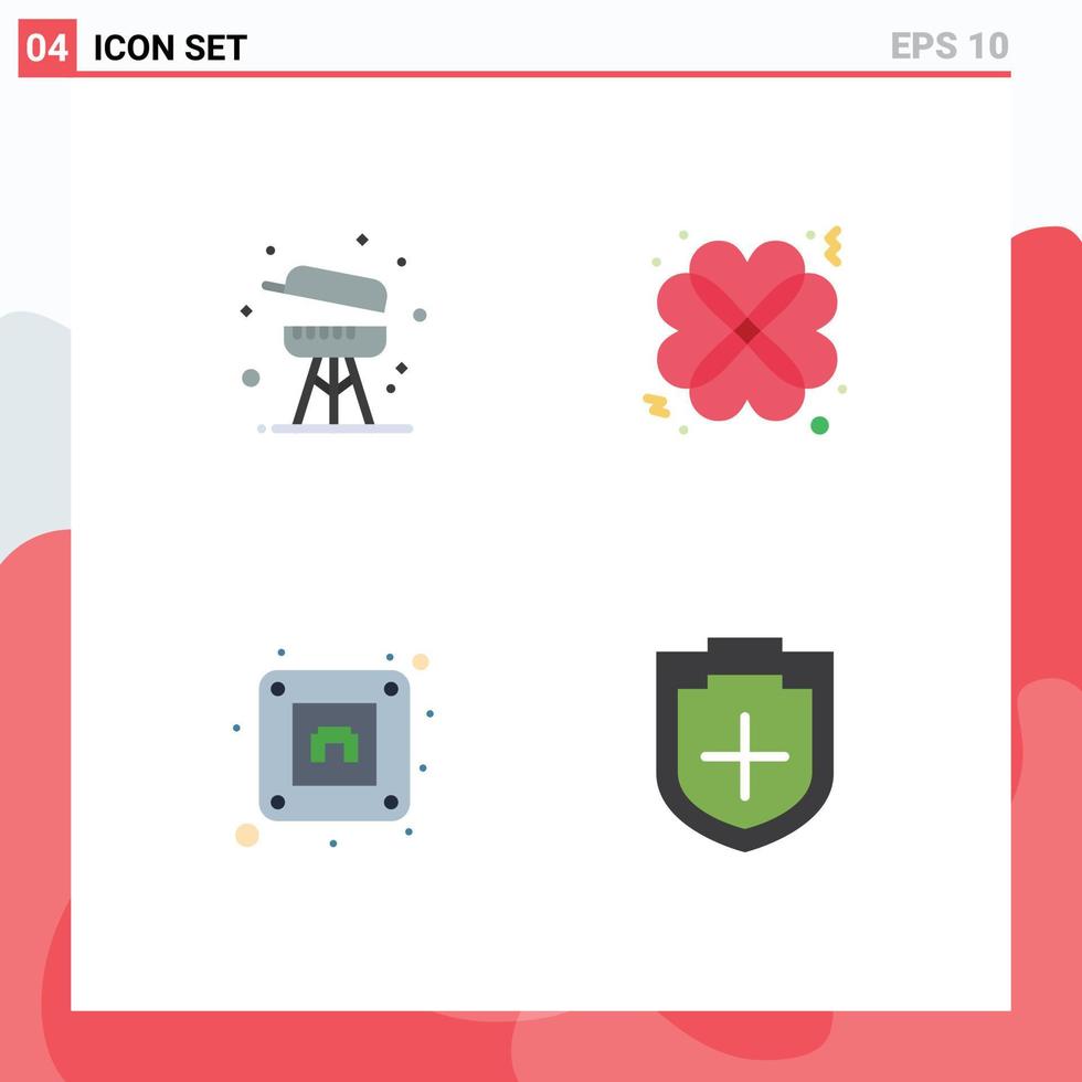 Pack of 4 creative Flat Icons of barbecue socket summer romantic add Editable Vector Design Elements