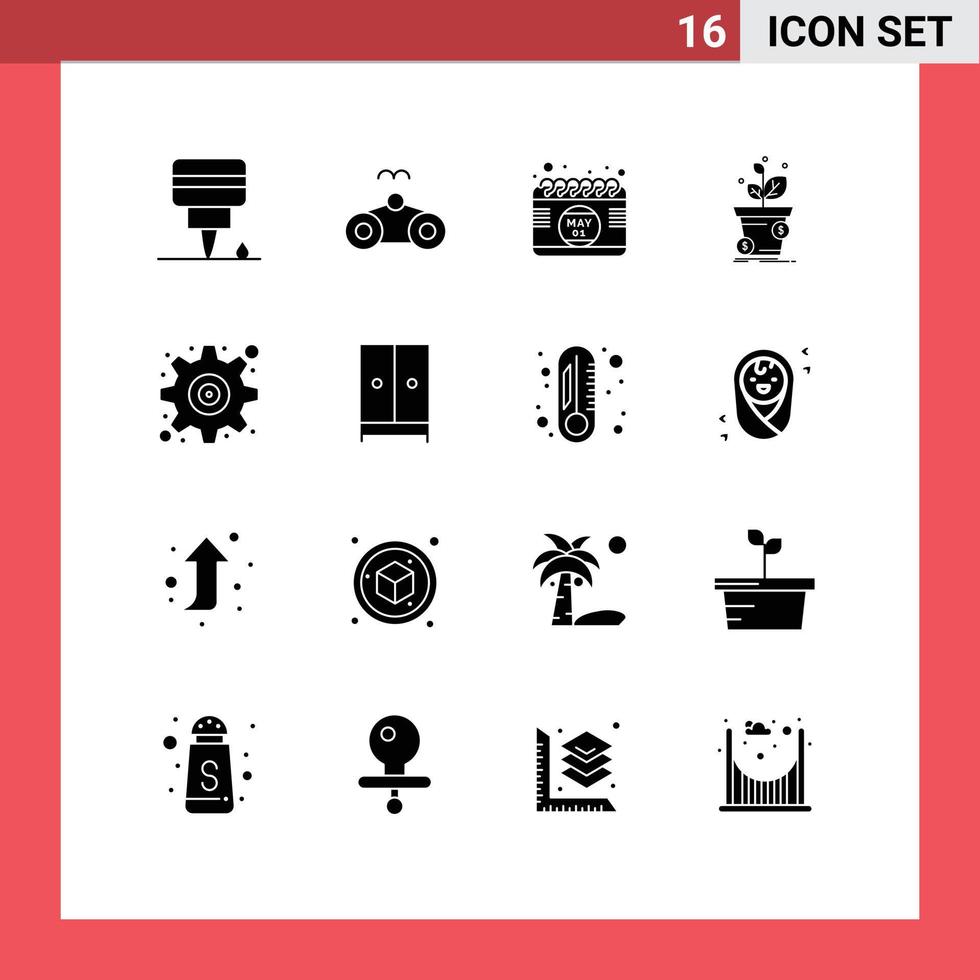 16 User Interface Solid Glyph Pack of modern Signs and Symbols of interface business date profit growth Editable Vector Design Elements