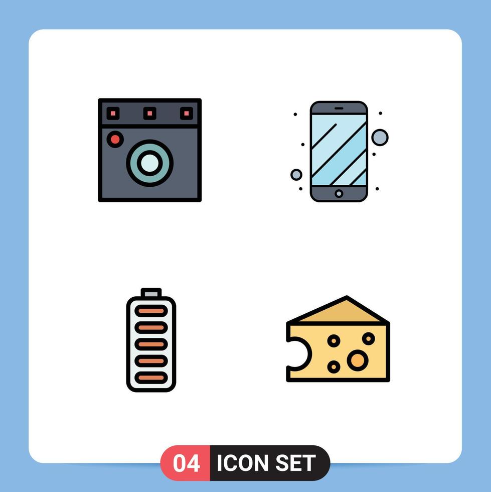 Mobile Interface Filledline Flat Color Set of 4 Pictograms of furniture charging cell phone electronic breakfast Editable Vector Design Elements