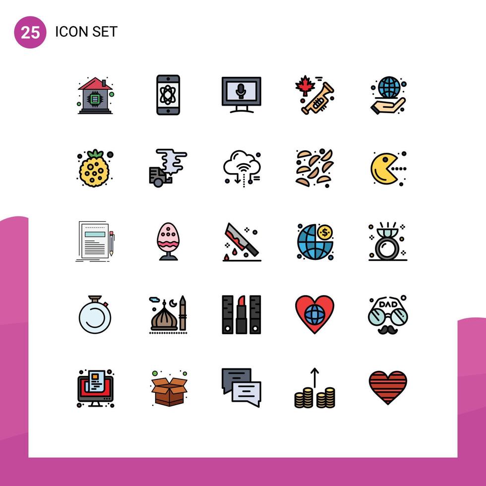 25 Filled line Flat Color concept for Websites Mobile and Apps management globe monitor business speaker Editable Vector Design Elements