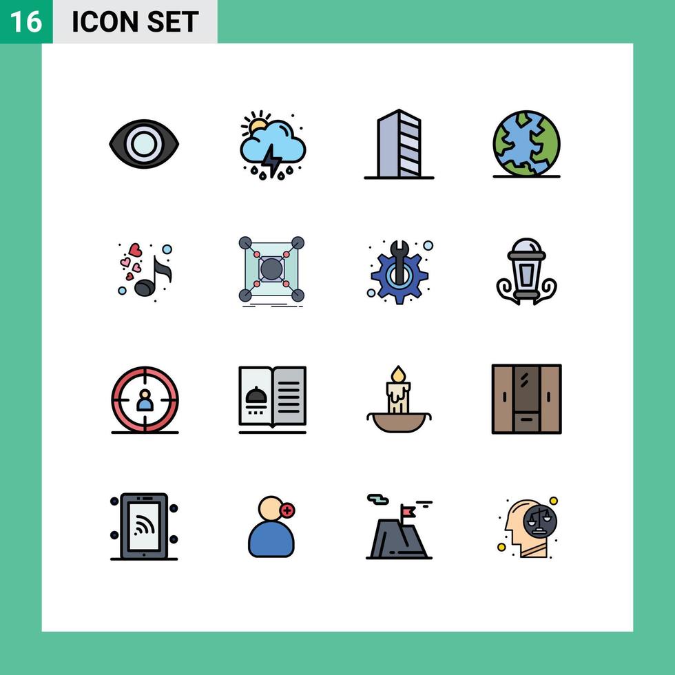 Pictogram Set of 16 Simple Flat Color Filled Lines of romantic love house web internet Editable Creative Vector Design Elements