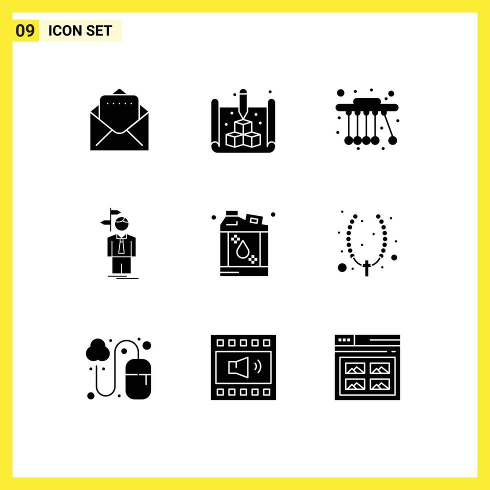 User Interface Pack of 9 Basic Solid Glyphs of liquid flammable science bottle decision Editable Vector Design Elements