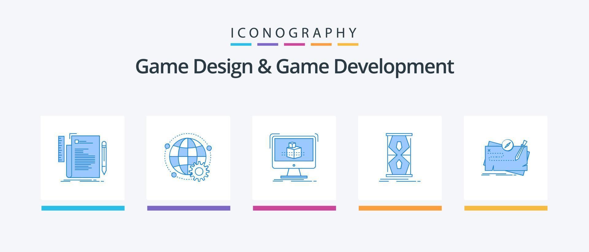 Game Design And Game Development Blue 5 Icon Pack Including early. access. globe. sketch. dimensional. Creative Icons Design vector
