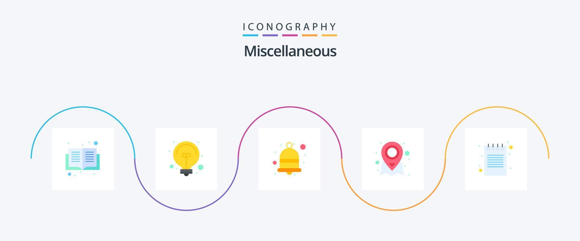 Miscellaneous Flat 5 Icon Pack Including diary. bell. pin. location vector