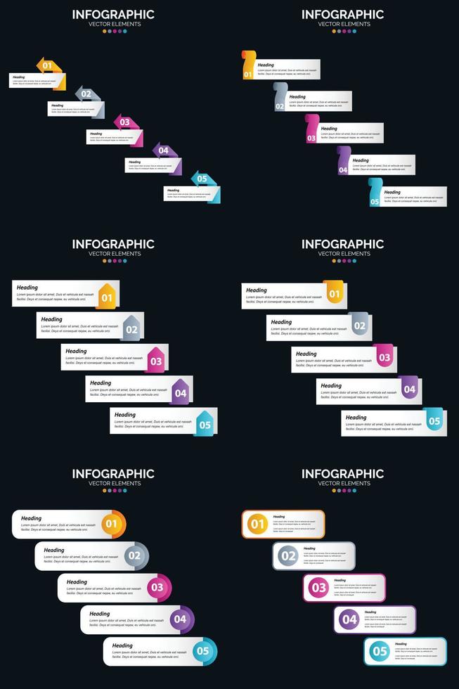 nuestro paquete de infografías vectoriales 6 incluye diagramas y líneas de tiempo bellamente diseñados. vector