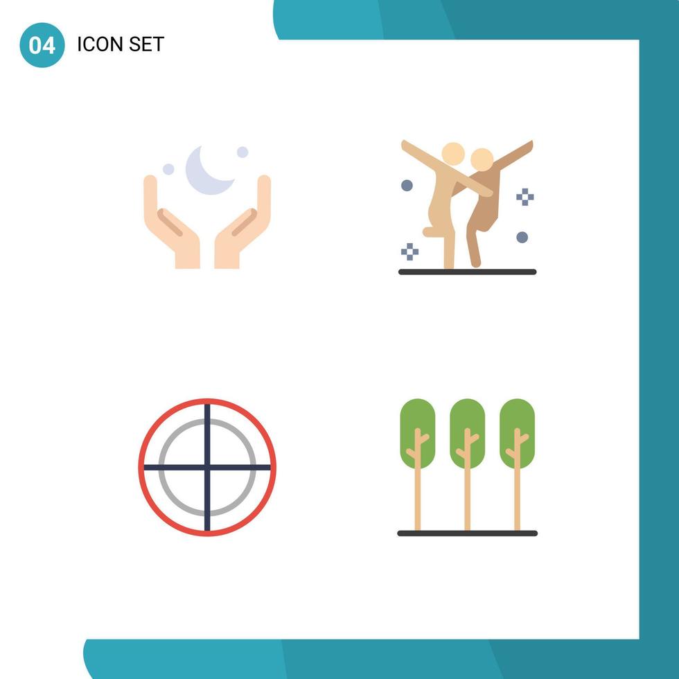 Set of 4 Modern UI Icons Symbols Signs for pray bulls eye cresent choreography military Editable Vector Design Elements