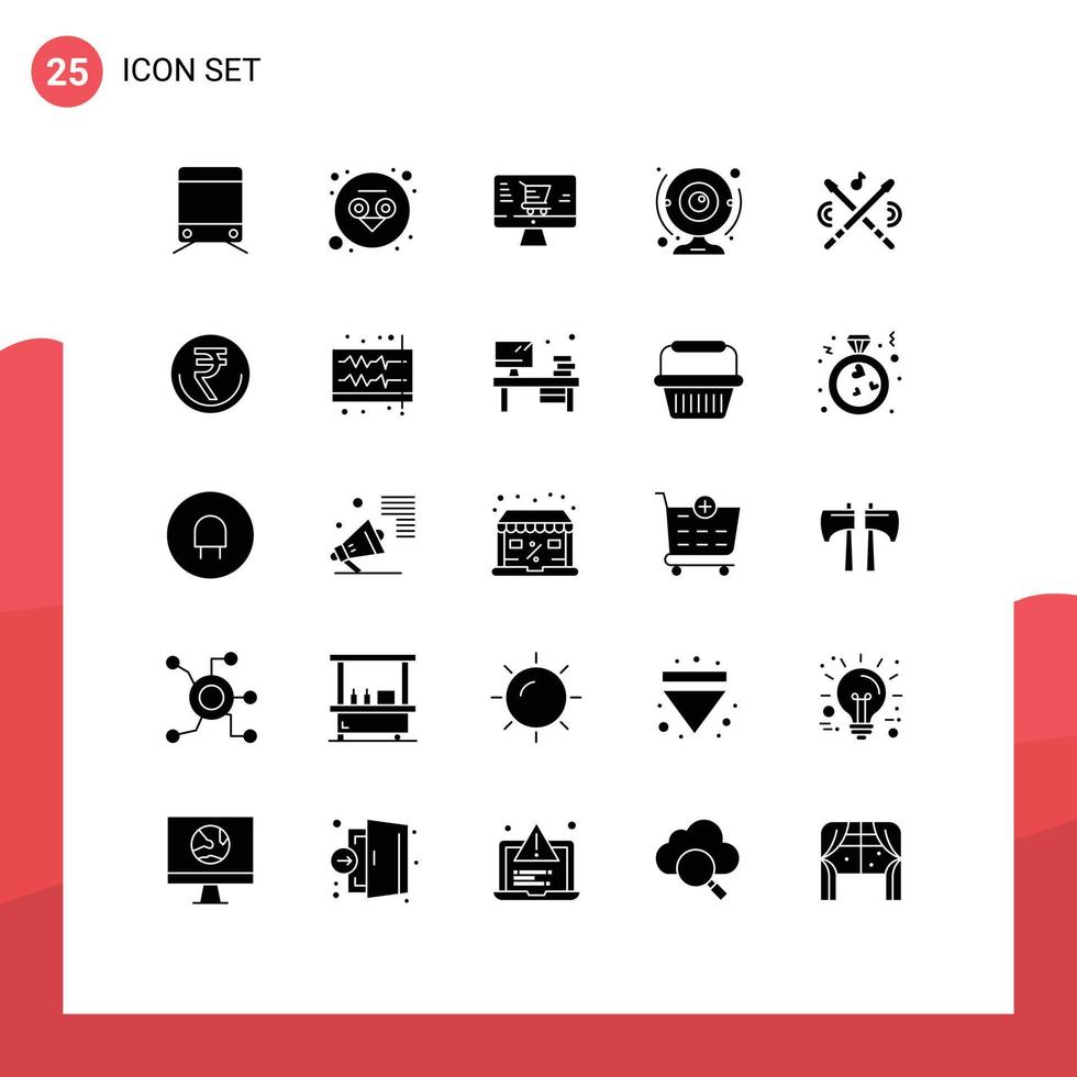 25 Universal Solid Glyphs Set for Web and Mobile Applications sticks instrument marketing drum computer Editable Vector Design Elements