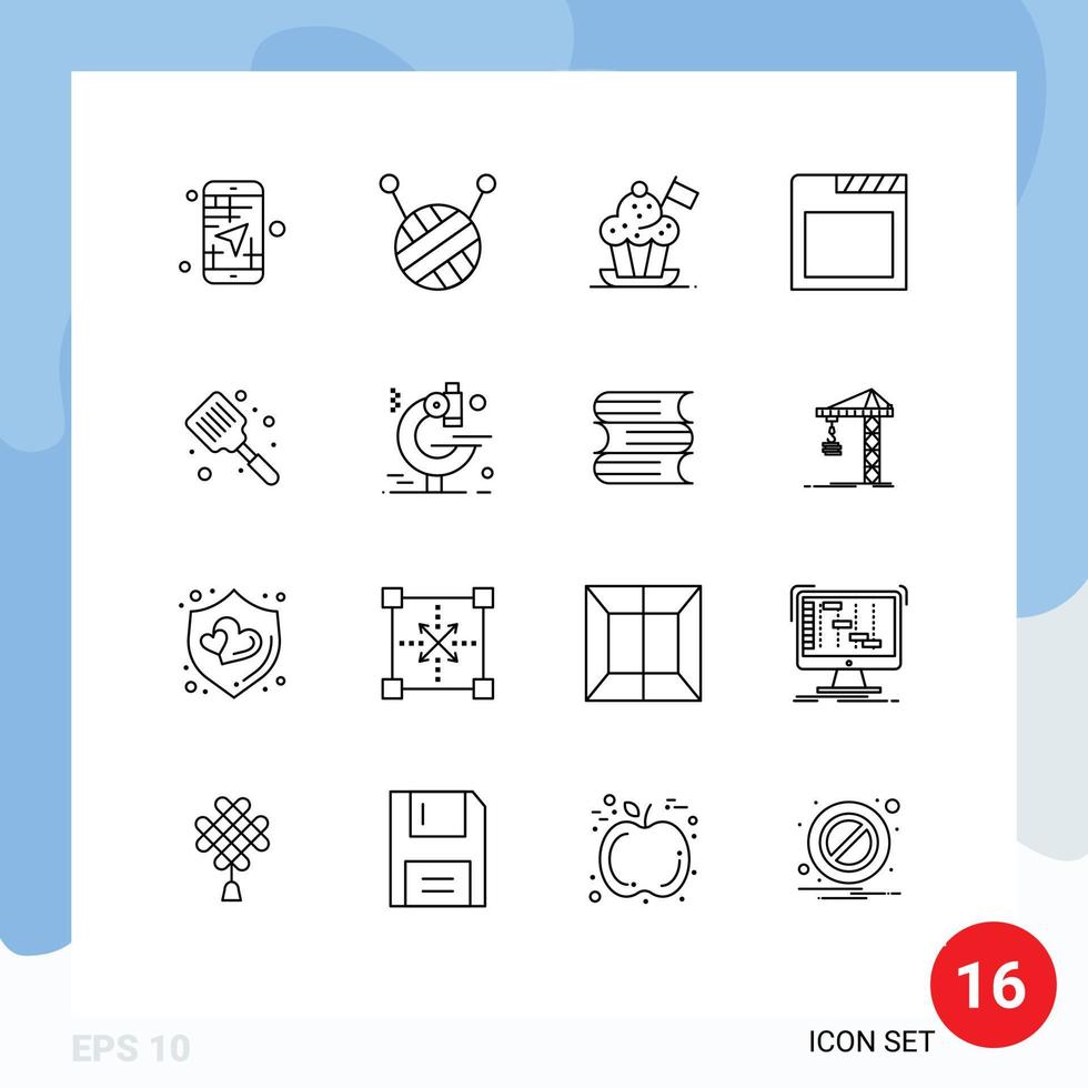 16 Universal Outlines Set for Web and Mobile Applications flipper baking cooker baked browser Editable Vector Design Elements
