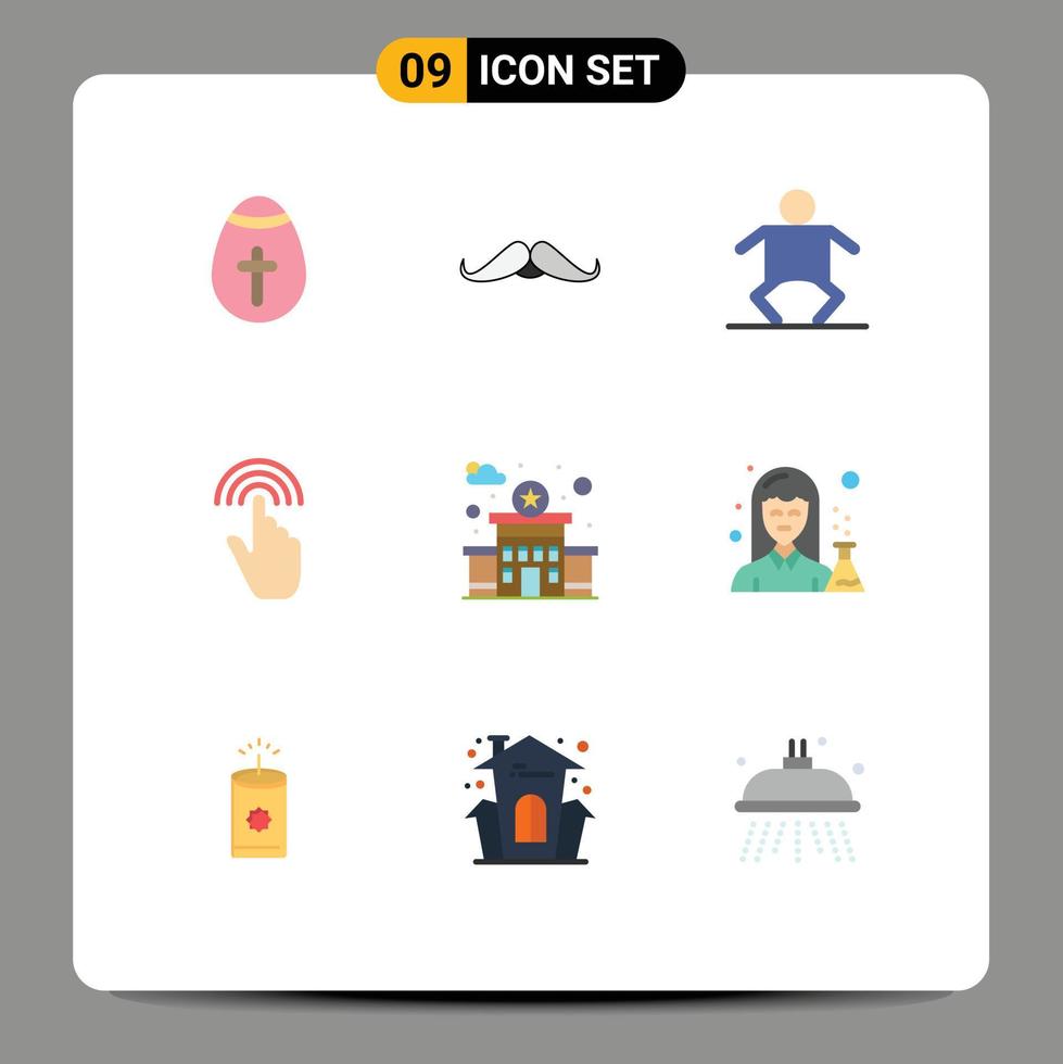 Pictogram Set of 9 Simple Flat Colors of building interface men hand finger Editable Vector Design Elements