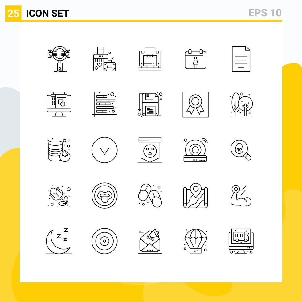 Stock Vector Icon Pack of 25 Line Signs and Symbols for file document wedding female luggage Editable Vector Design Elements