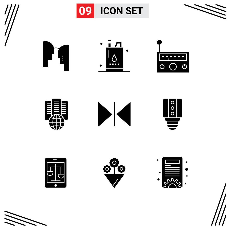 Set of 9 Commercial Solid Glyphs pack for flip proxy power internet radio Editable Vector Design Elements