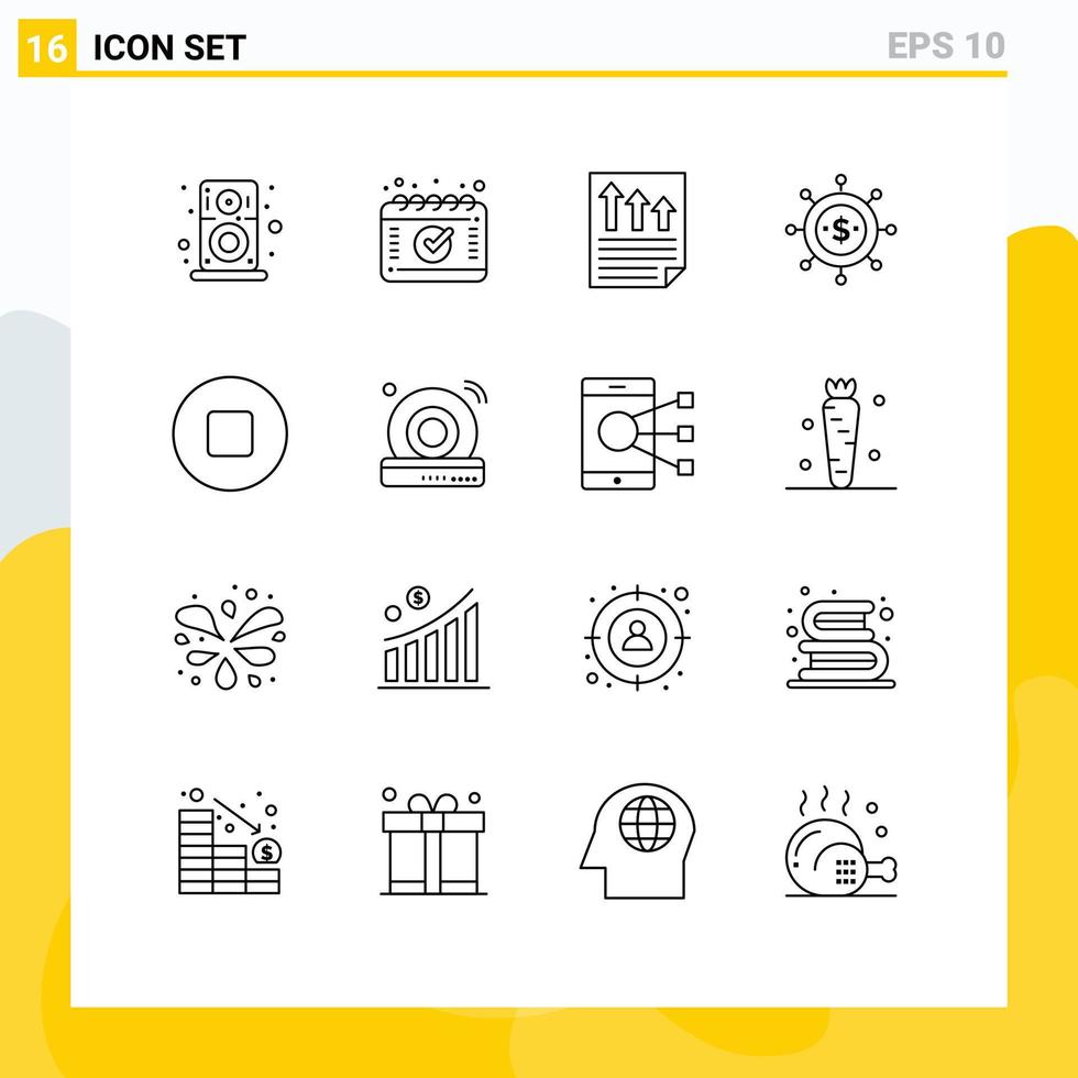 Mobile Interface Outline Set of 16 Pictograms of stop modern data global business Editable Vector Design Elements