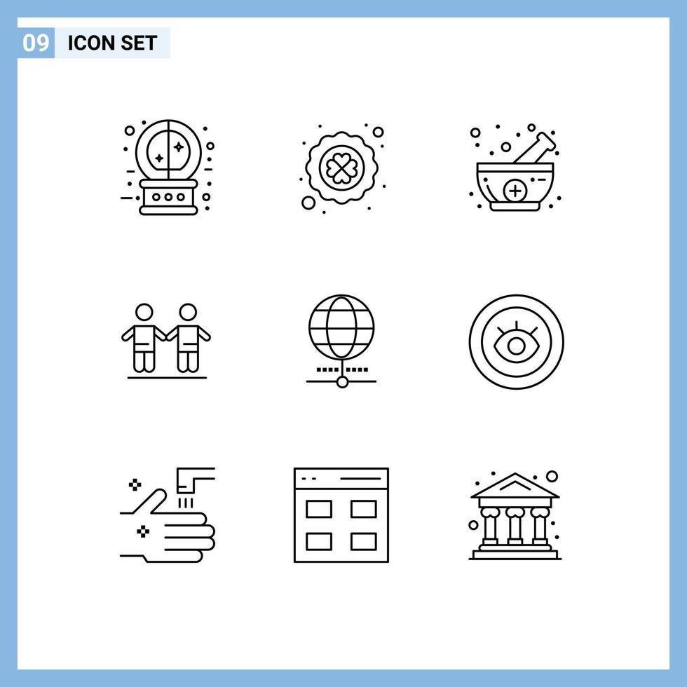 Set of 9 Modern UI Icons Symbols Signs for internet group bowl friendship best Editable Vector Design Elements