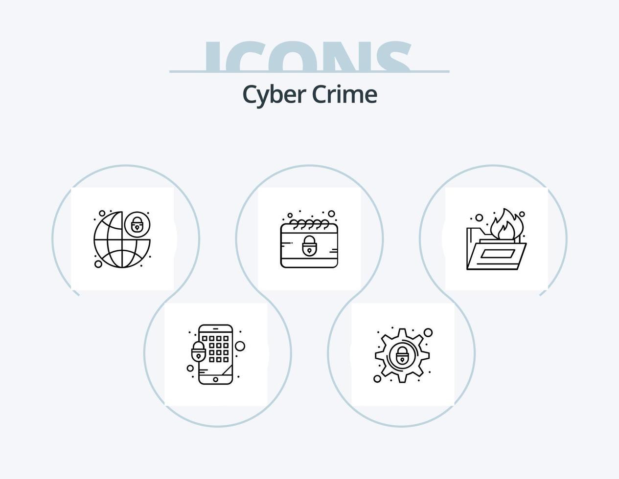 paquete de iconos de línea de delitos cibernéticos 5 diseño de iconos. hacker cibernético error. delito. vector