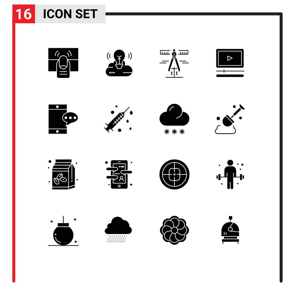 16 Thematic Vector Solid Glyphs and Editable Symbols of chatting audio creative campaign player measure Editable Vector Design Elements