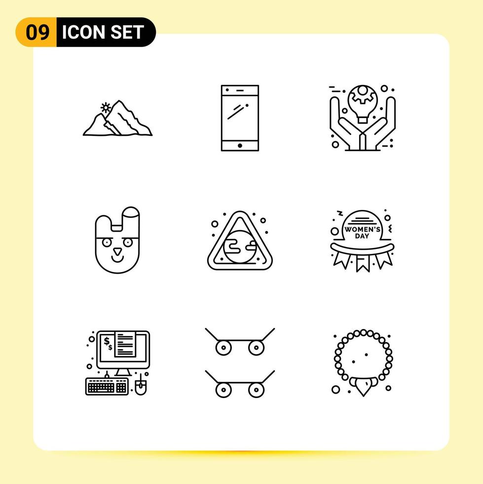 Set of 9 Vector Outlines on Grid for face animal android ideas management Editable Vector Design Elements