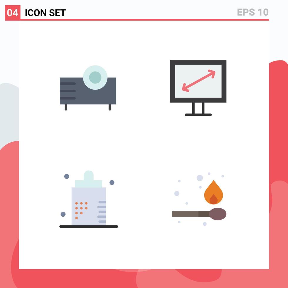 4 Universal Flat Icon Signs Symbols of devices bottle projector display fitness Editable Vector Design Elements