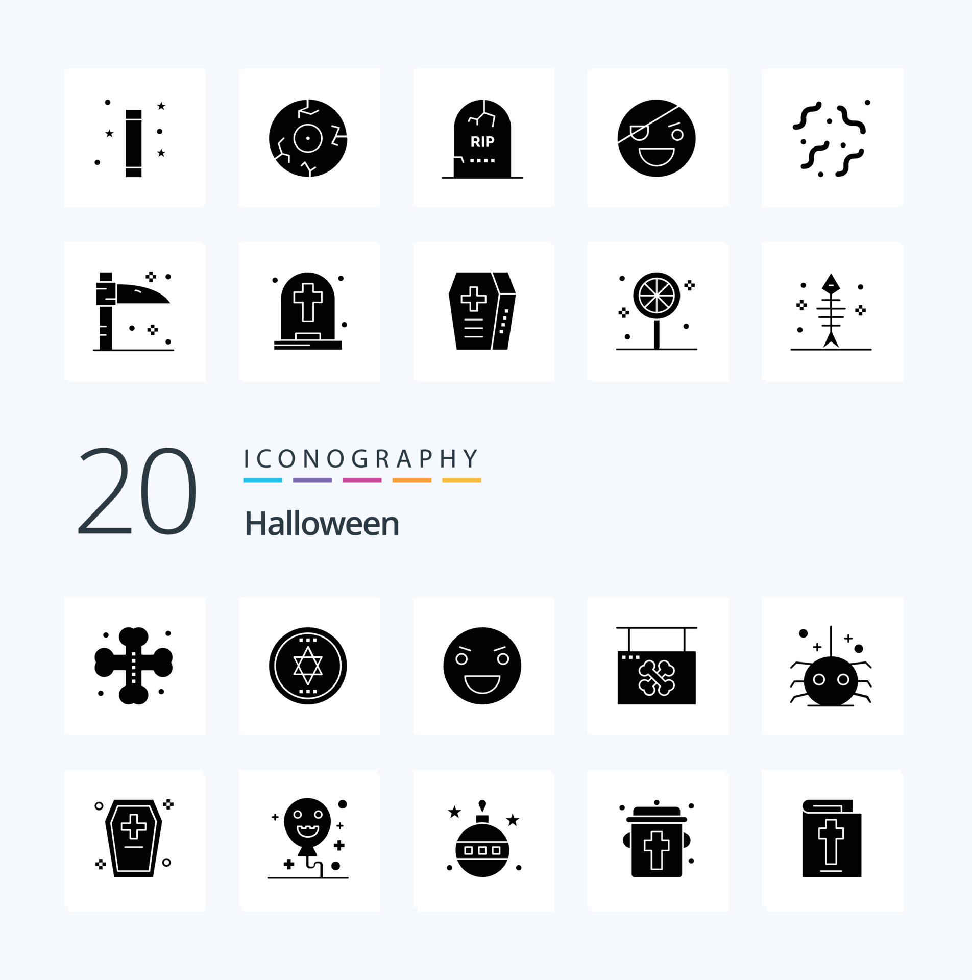 20 Halloween Solid Glyph icon Pack like bug shop halloween hanging
