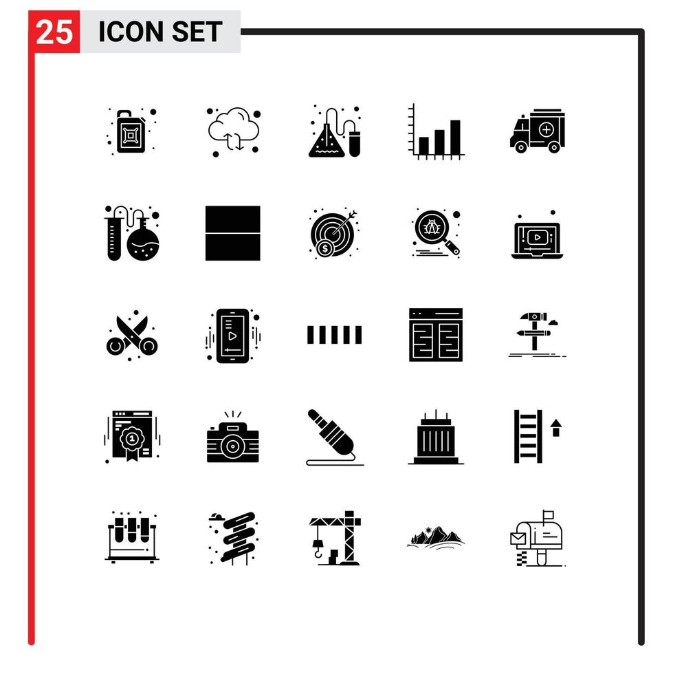 25 Universal Solid Glyphs Set for Web and Mobile Applications medical graph experiment chart analysis Editable Vector Design Elements