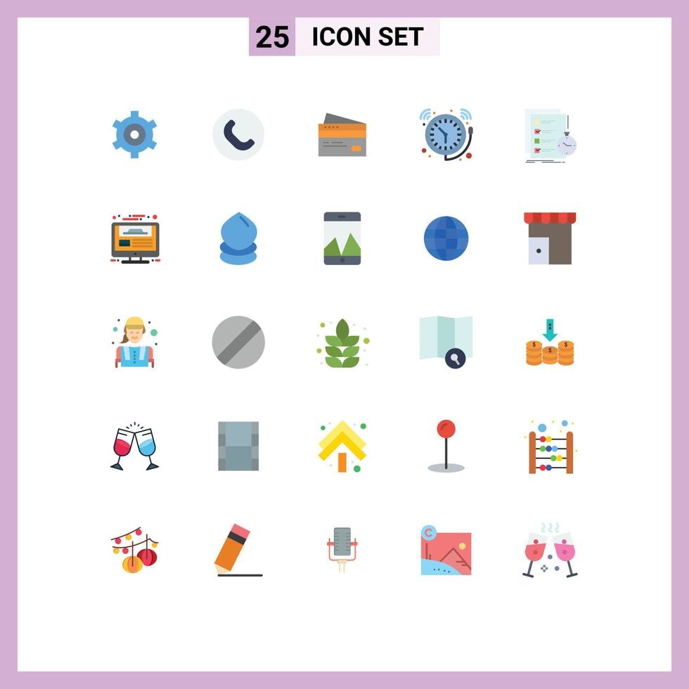 25 User Interface Flat Color Pack of modern Signs and Symbols of time bell card alarm money Editable Vector Design Elements