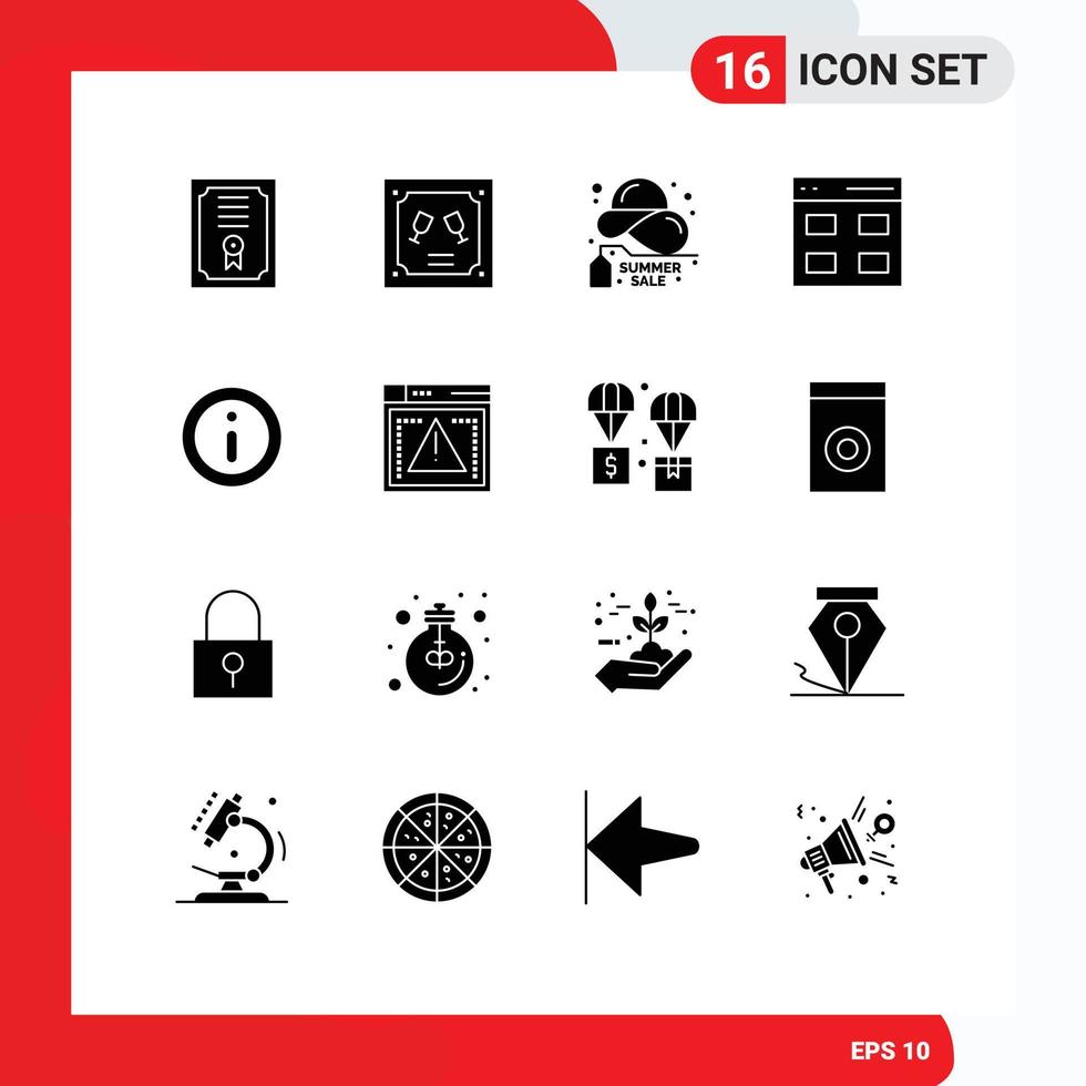 Set of 16 Modern UI Icons Symbols Signs for market user discount interface communication Editable Vector Design Elements