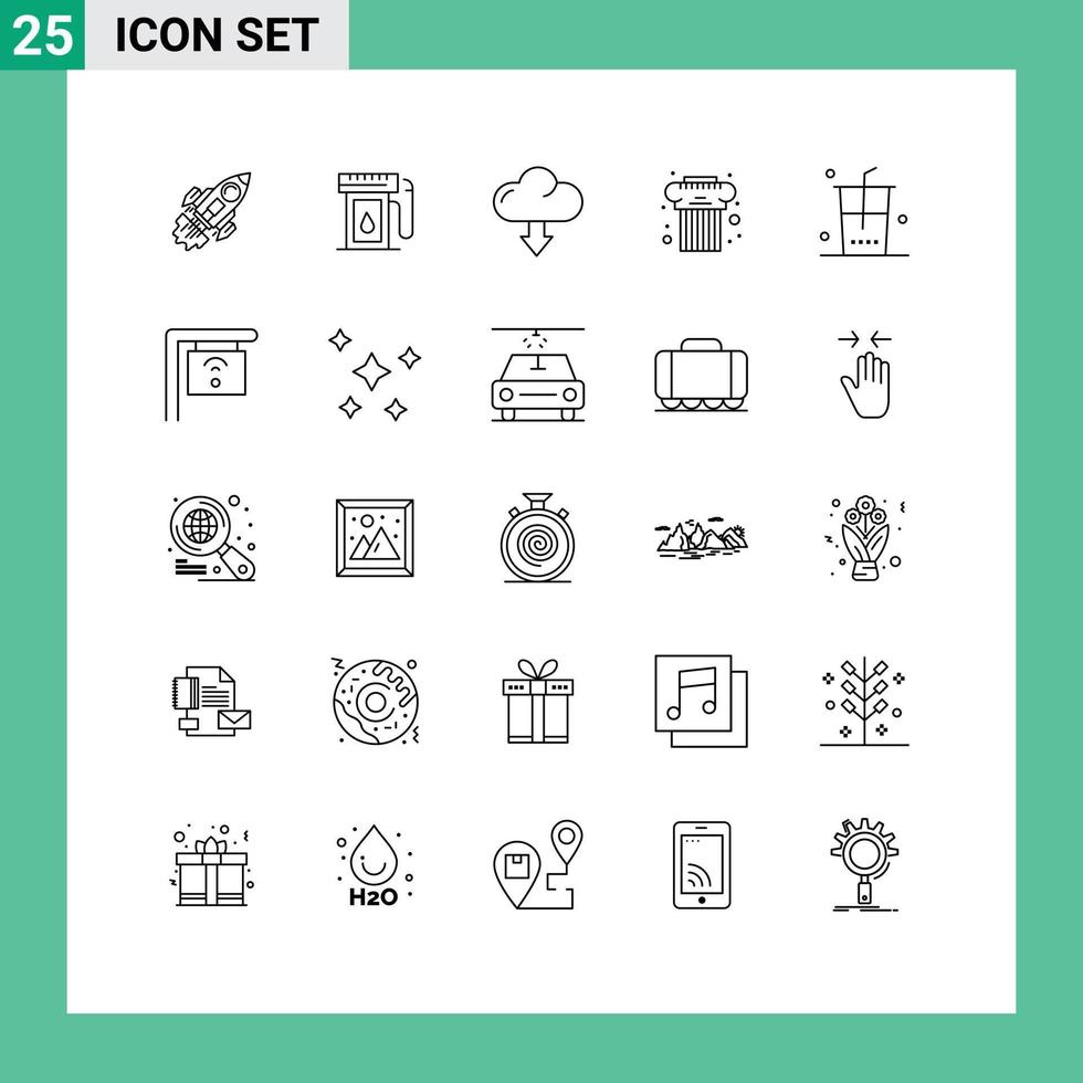 25 Universal Lines Set for Web and Mobile Applications greek cultural oil architecture down Editable Vector Design Elements