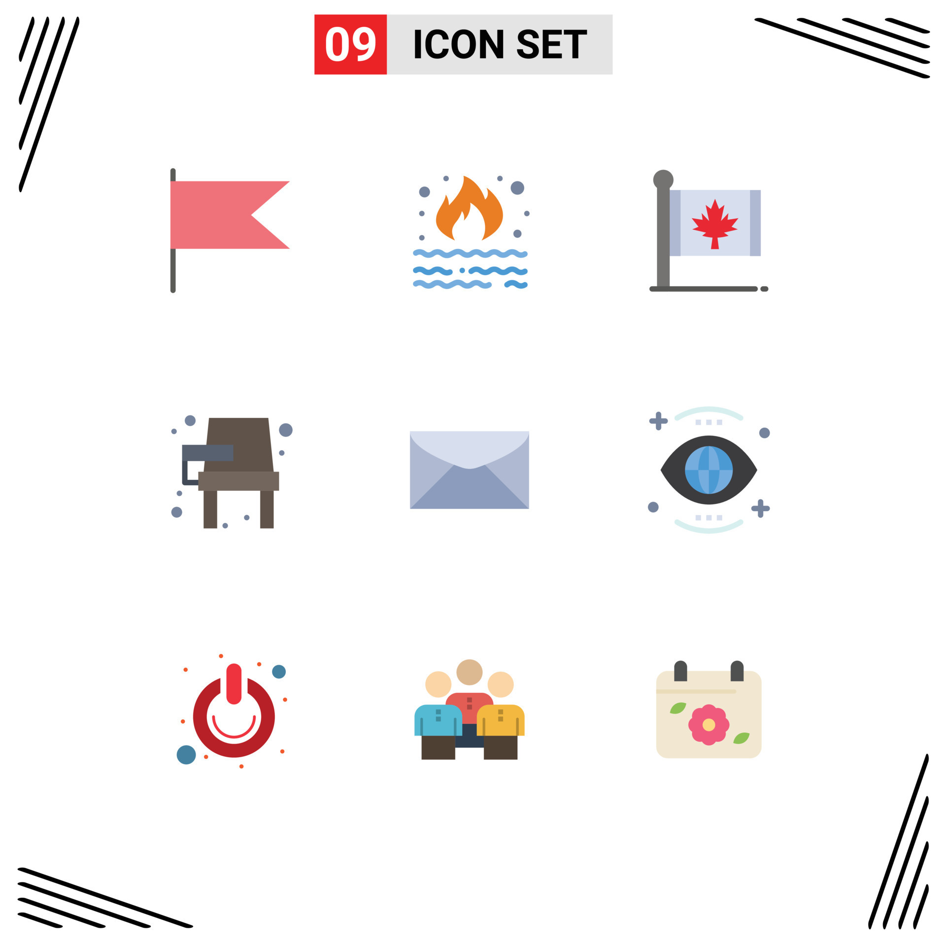 paquete de color plano de 9 símbolos universales de educación escolar escritorio de bandera