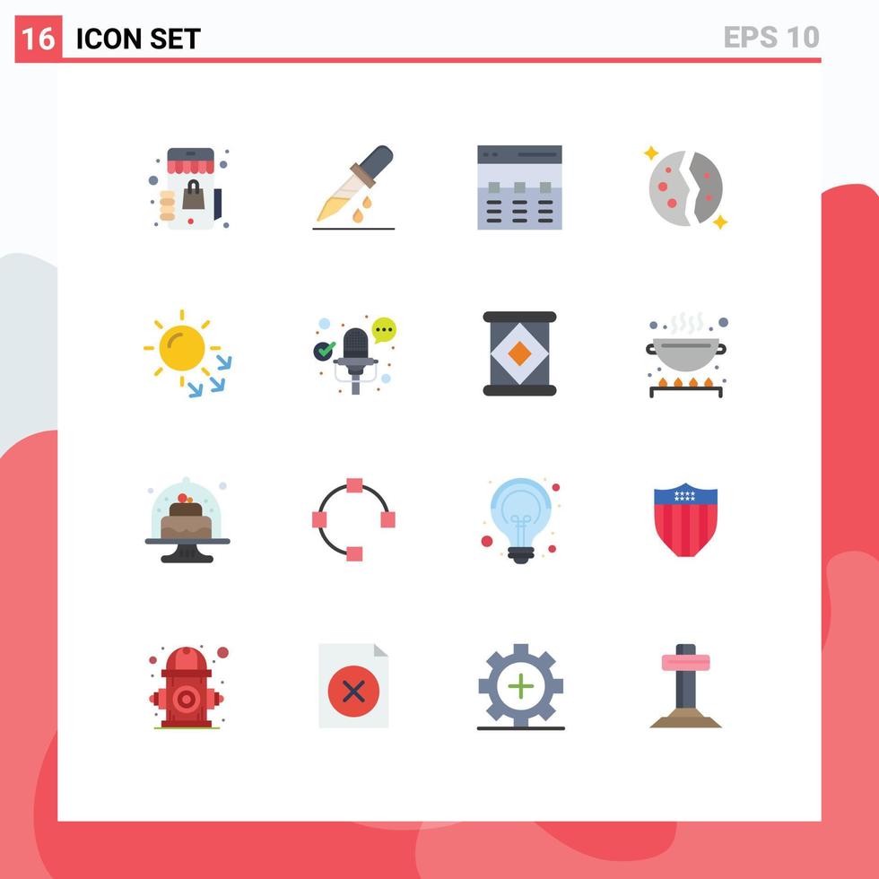 Pack of 16 Modern Flat Colors Signs and Symbols for Web Print Media such as space galaxy communication destroyed interface Editable Pack of Creative Vector Design Elements