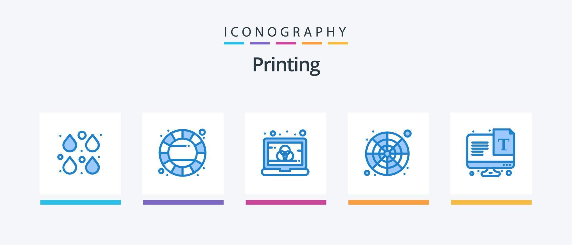 Printing Blue 5 Icon Pack Including sample. color palette. color wheel. color catalog. screen. Creative Icons Design vector