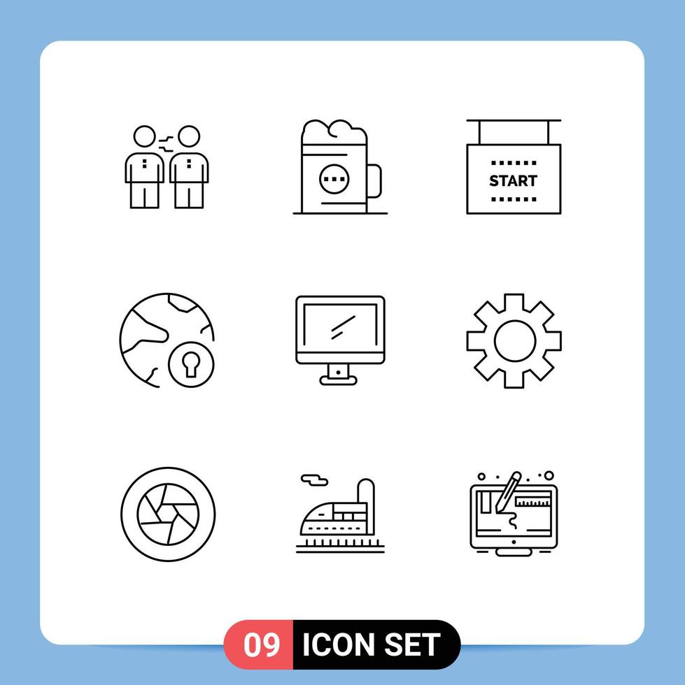 Outline Pack of 9 Universal Symbols of internet start beer races flag Editable Vector Design Elements