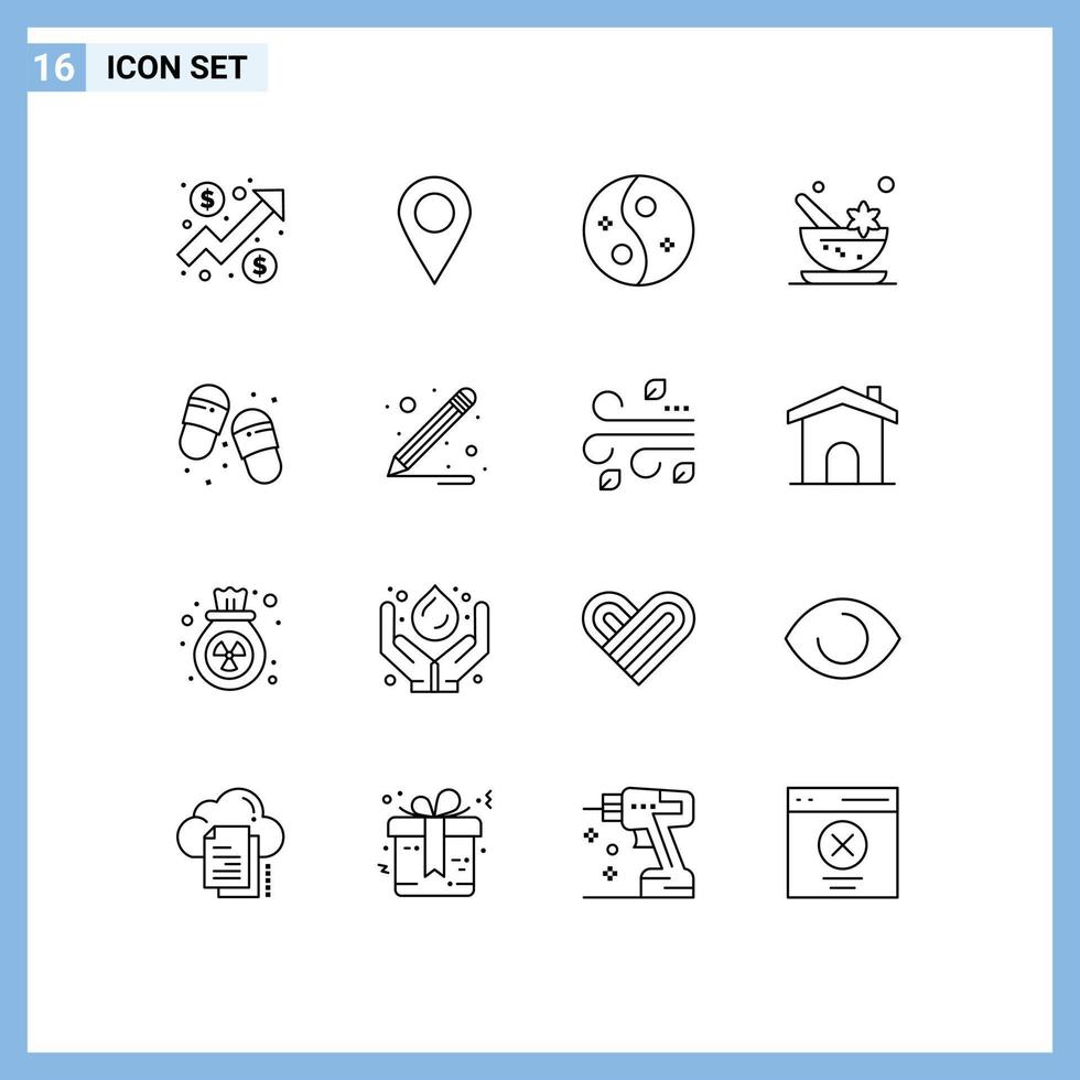 conjunto de 16 iconos de interfaz de usuario modernos signos de símbolos para chanclas mortero de salón de spa elementos de diseño de vectores editables aromáticos