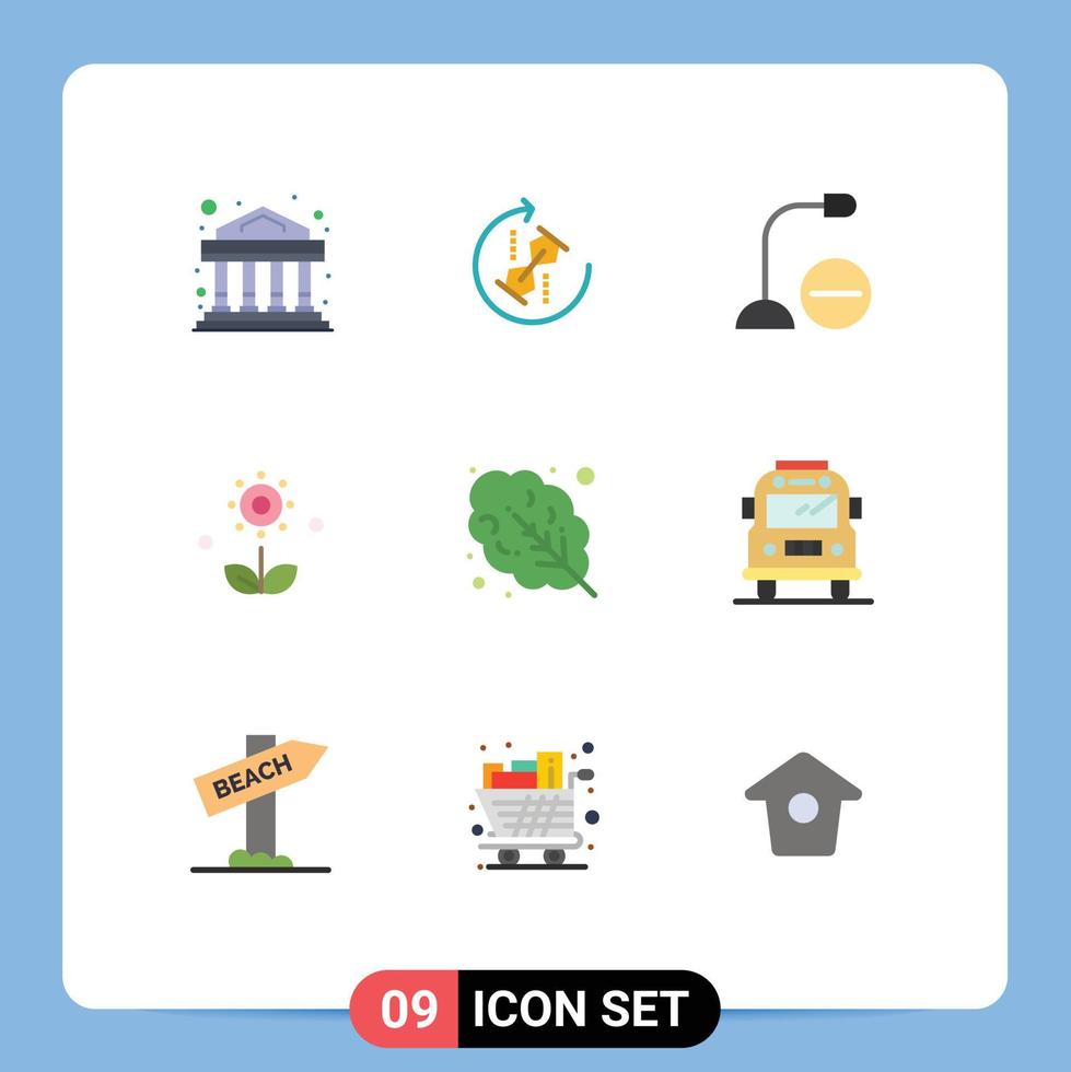 Set of 9 Vector Flat Colors on Grid for spring flower computers floral microphone Editable Vector Design Elements