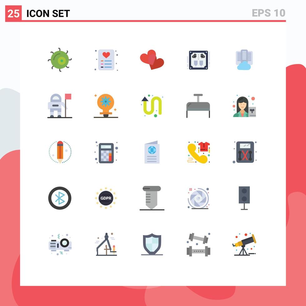 25 Universal Flat Color Signs Symbols of server center love cloud cheers Editable Vector Design Elements