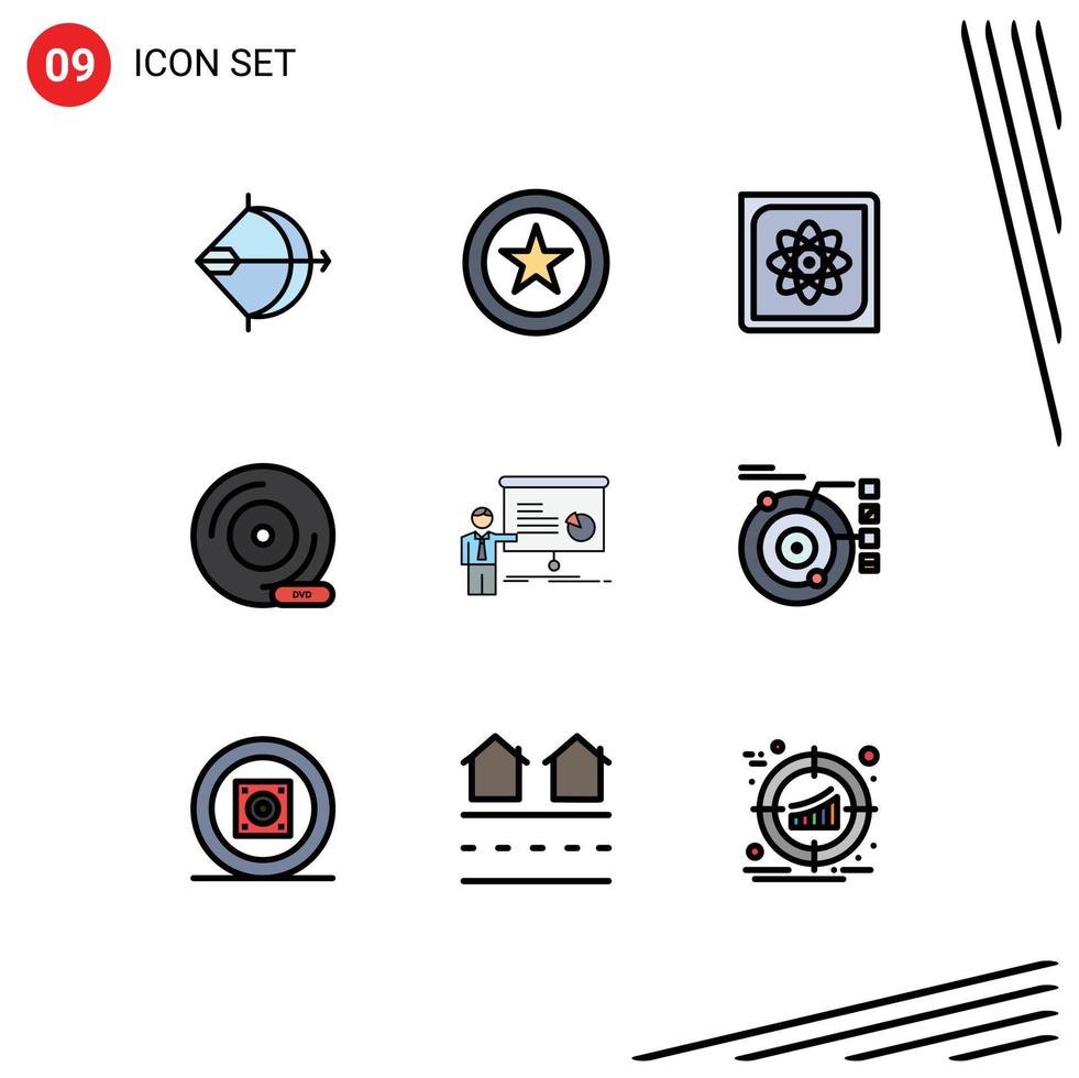 9 User Interface Filledline Flat Color Pack of modern Signs and Symbols of storage device dvd computation compact disc future Editable Vector Design Elements