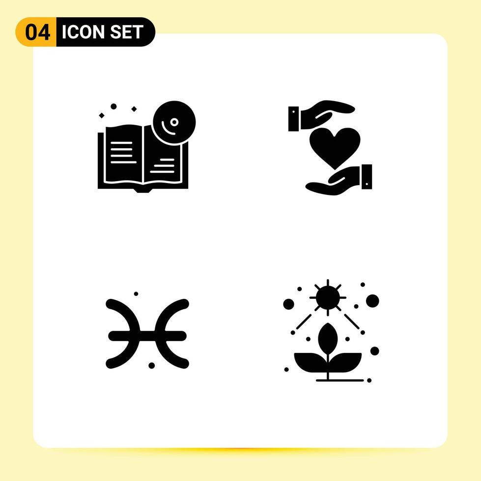 Group of 4 Solid Glyphs Signs and Symbols for book astrology cd hand pisces Editable Vector Design Elements