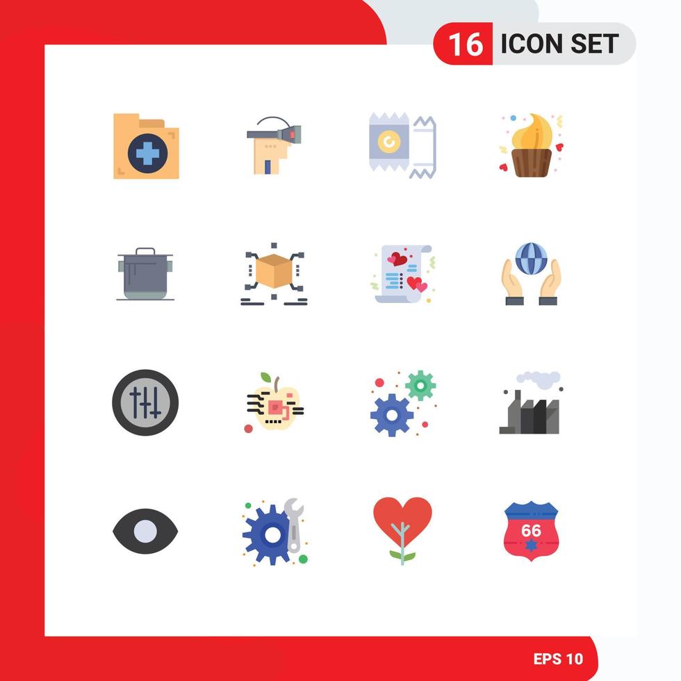 Pack of 16 Modern Flat Colors Signs and Symbols for Web Print Media such as dessert cup technology cake valentine Editable Pack of Creative Vector Design Elements