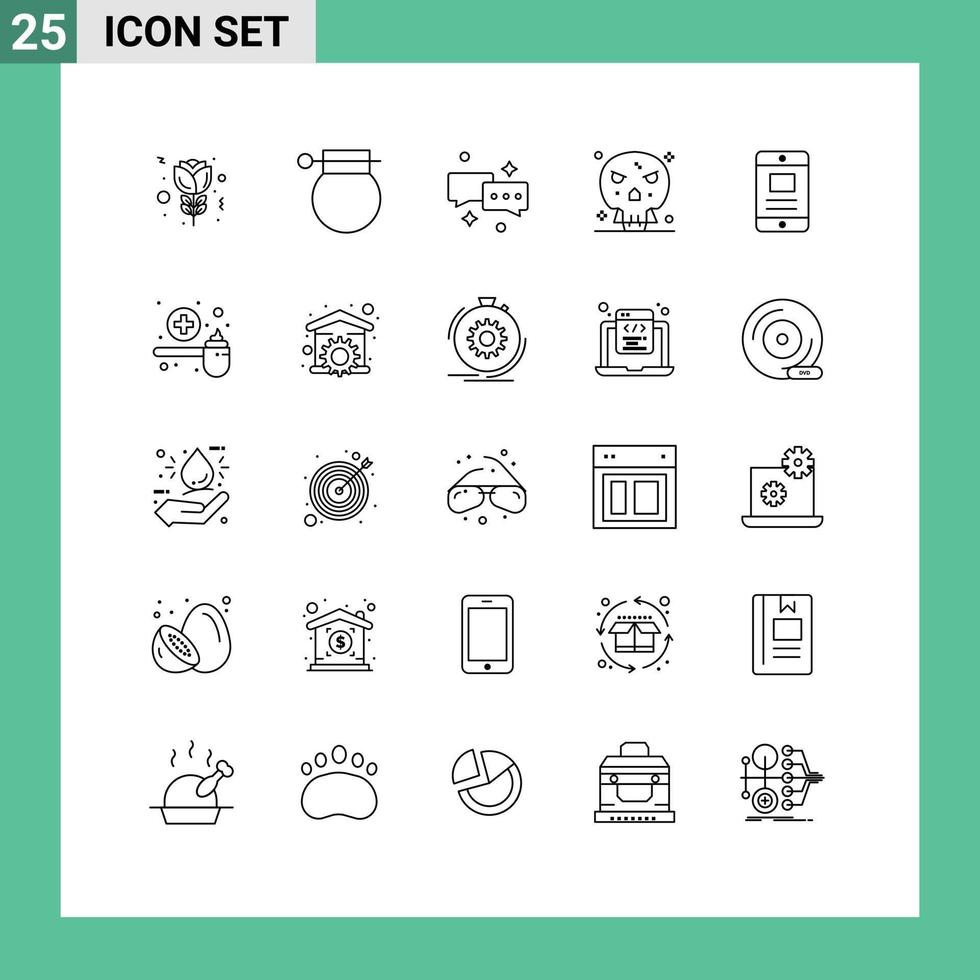 25 Line concept for Websites Mobile and Apps text skull chat shape bones Editable Vector Design Elements