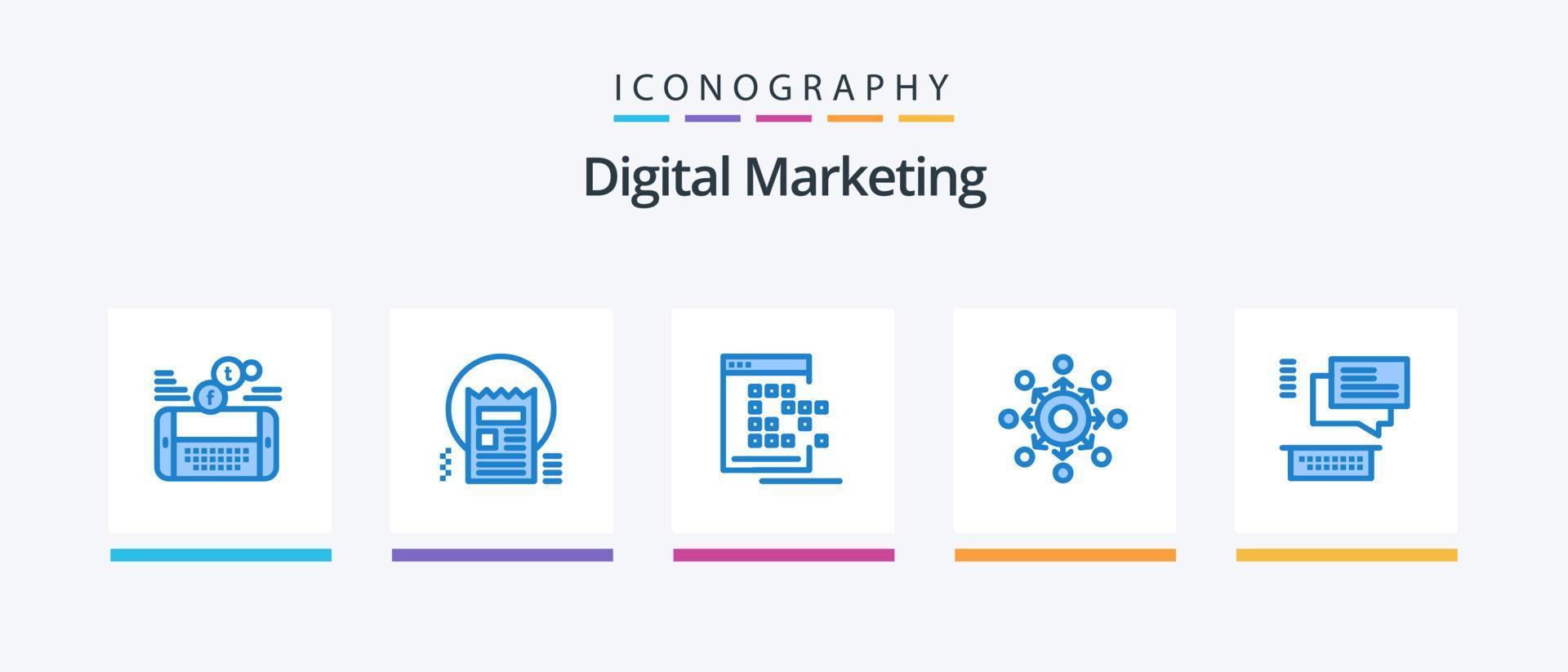 Digital Marketing Blue 5 Icon Pack Including connect. network. news. record. network. Creative Icons Design vector