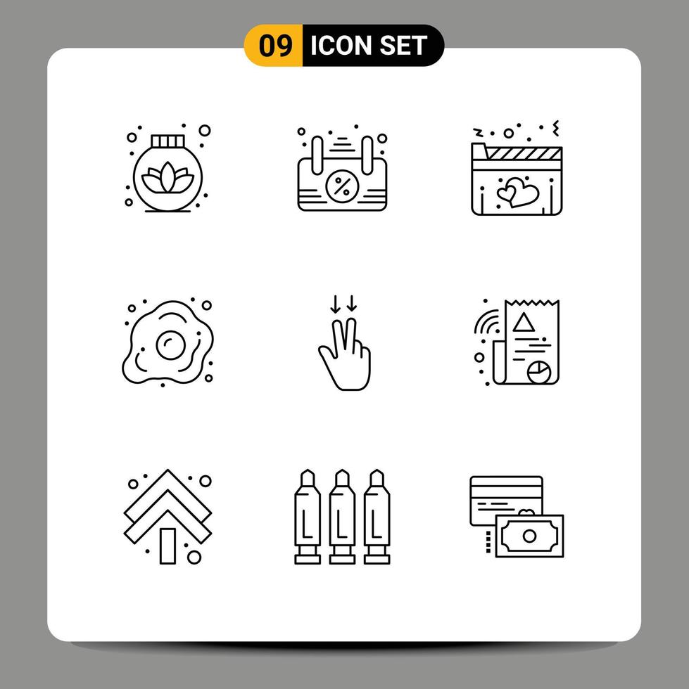 Modern Set of 9 Outlines and symbols such as down fingers love nutrition food Editable Vector Design Elements