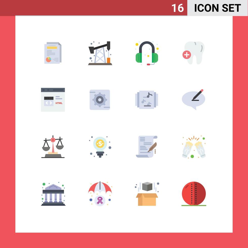 Group of 16 Modern Flat Colors Set for development coding headphones code medical Editable Pack of Creative Vector Design Elements