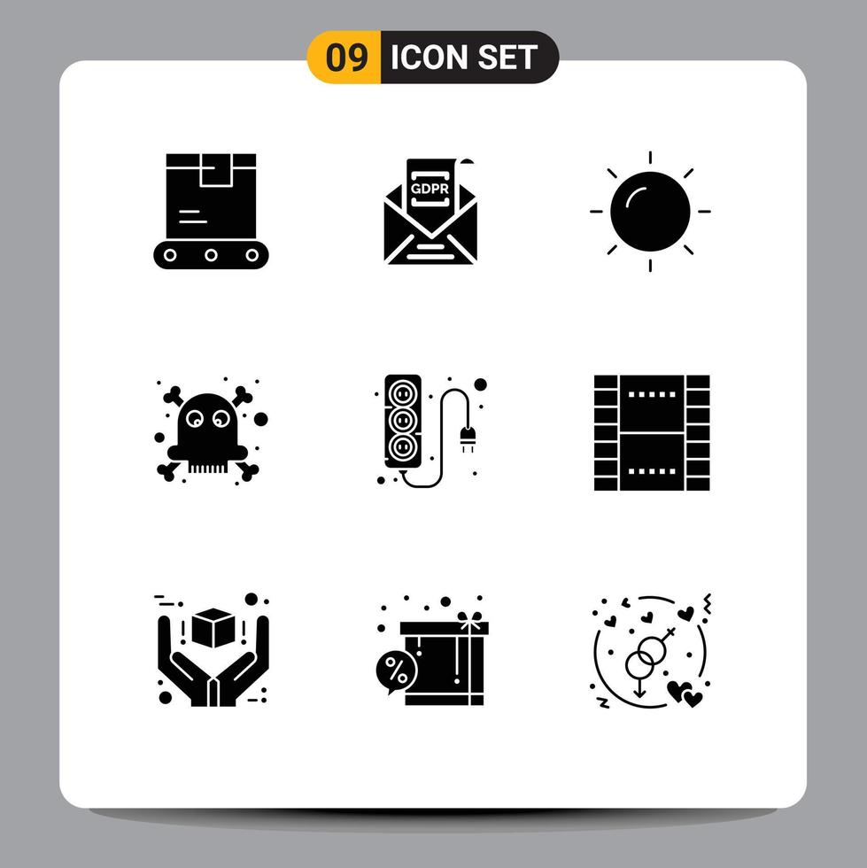 9 Solid Glyph concept for Websites Mobile and Apps plug poison mail death vacation Editable Vector Design Elements