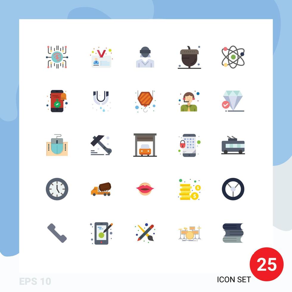 Editable Vector Line Pack of 25 Simple Flat Colors of oak autumn user acorn technology Editable Vector Design Elements