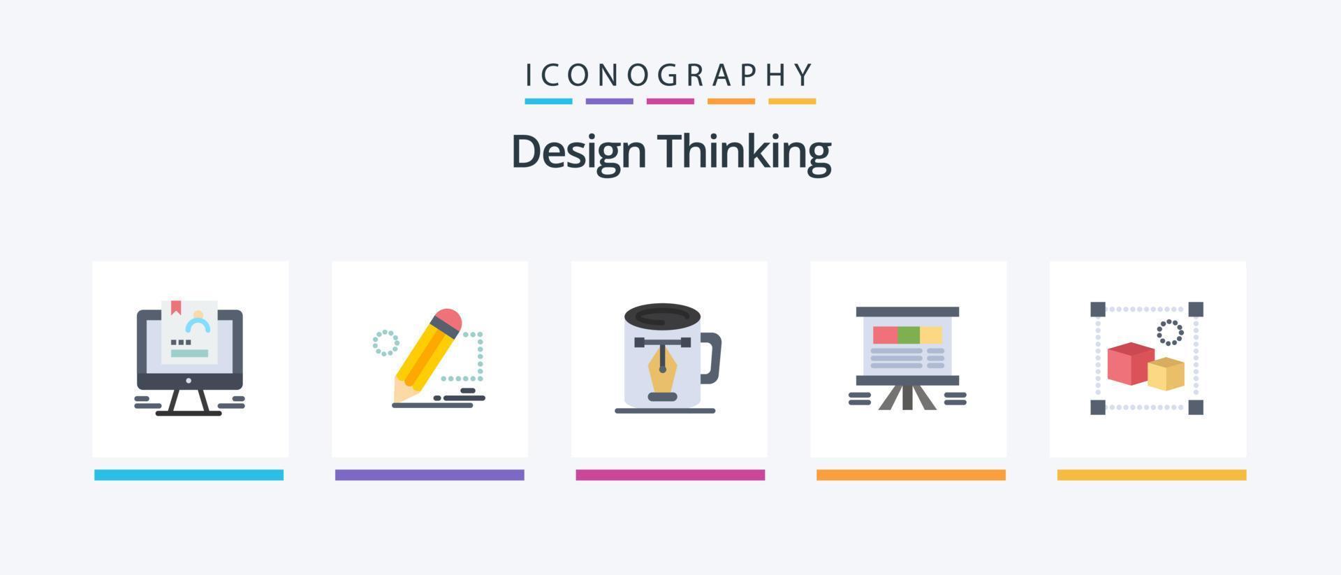 Design Thinking Flat 5 Icon Pack Including presentation. analytics. tablet. nodes. drawing. Creative Icons Design vector