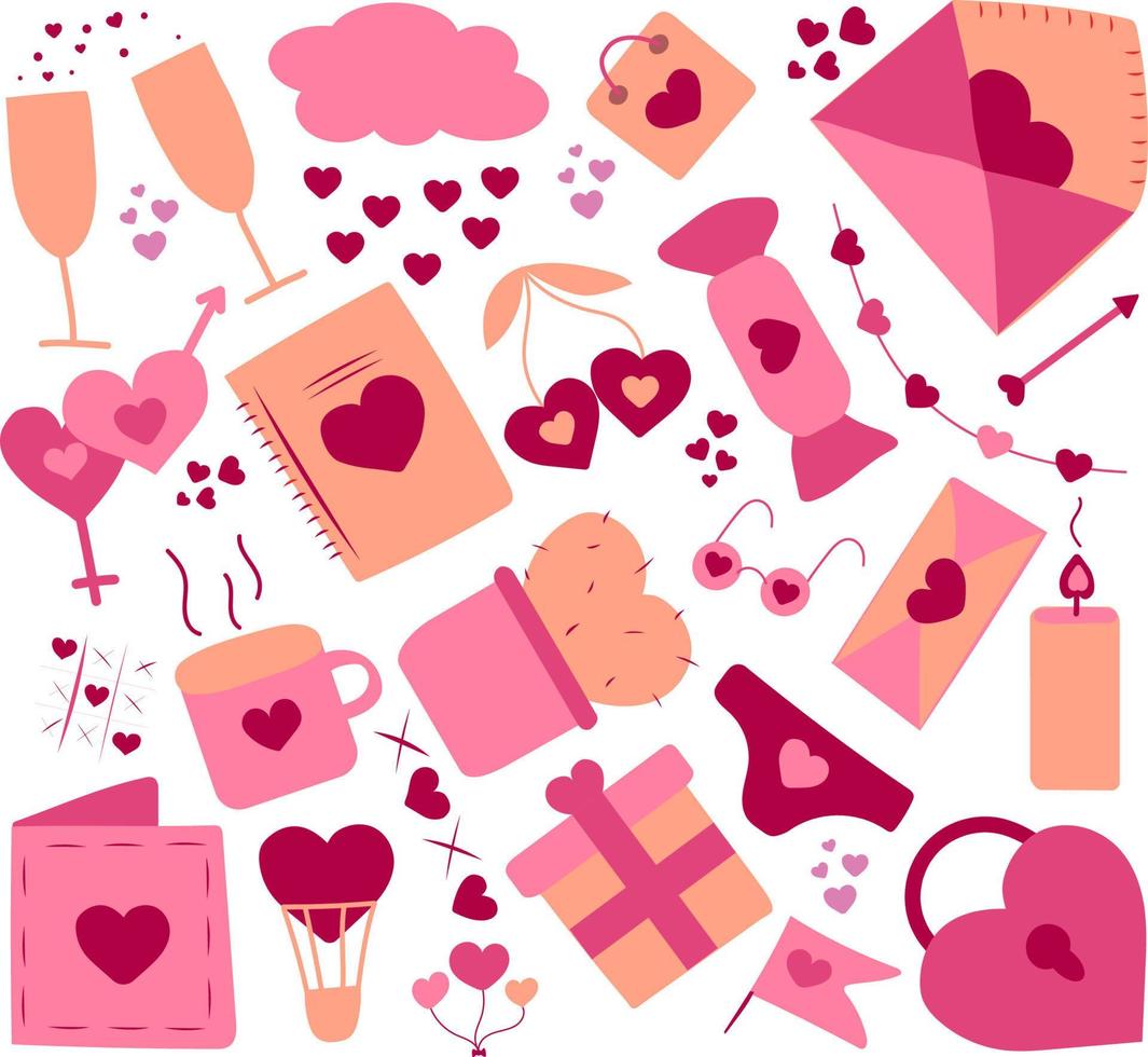 Set of cute hand drawn elements about love. Design elements isolated on white. Happy Valentine's Day background vector