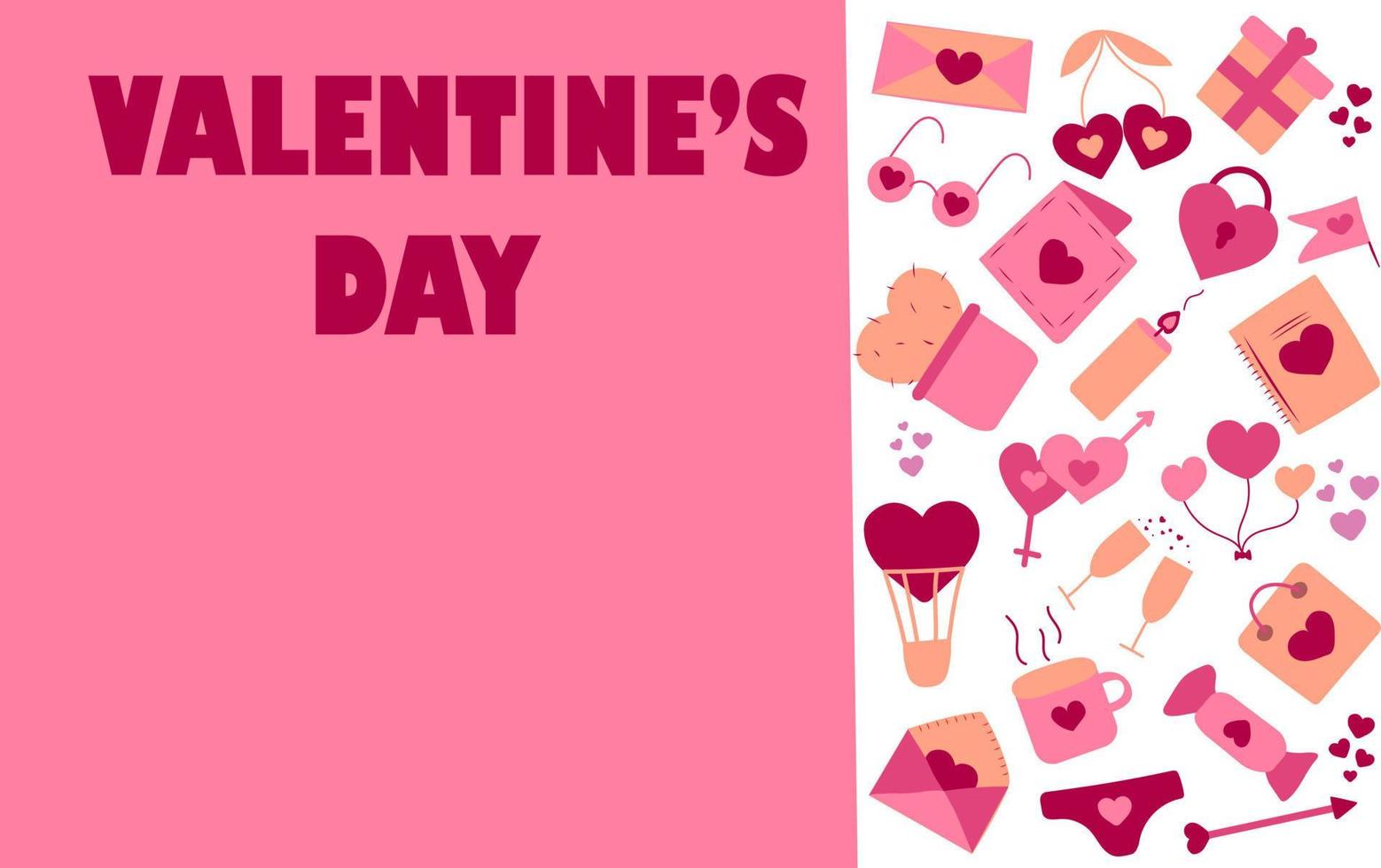 Valentine's Day banner with hand drawn items with space for text vector