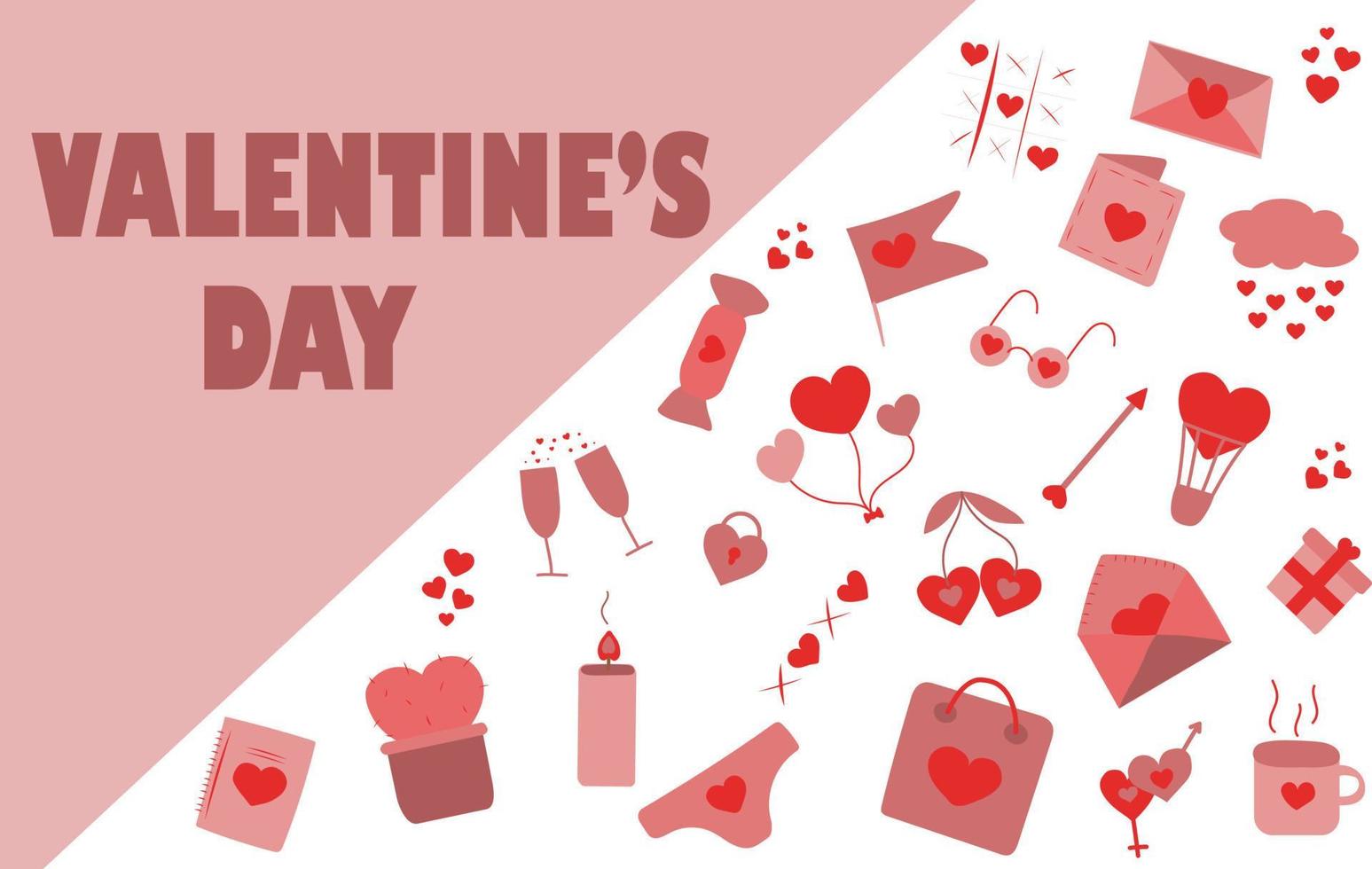 Valentine's Day banner with hand drawn items with space for text vector